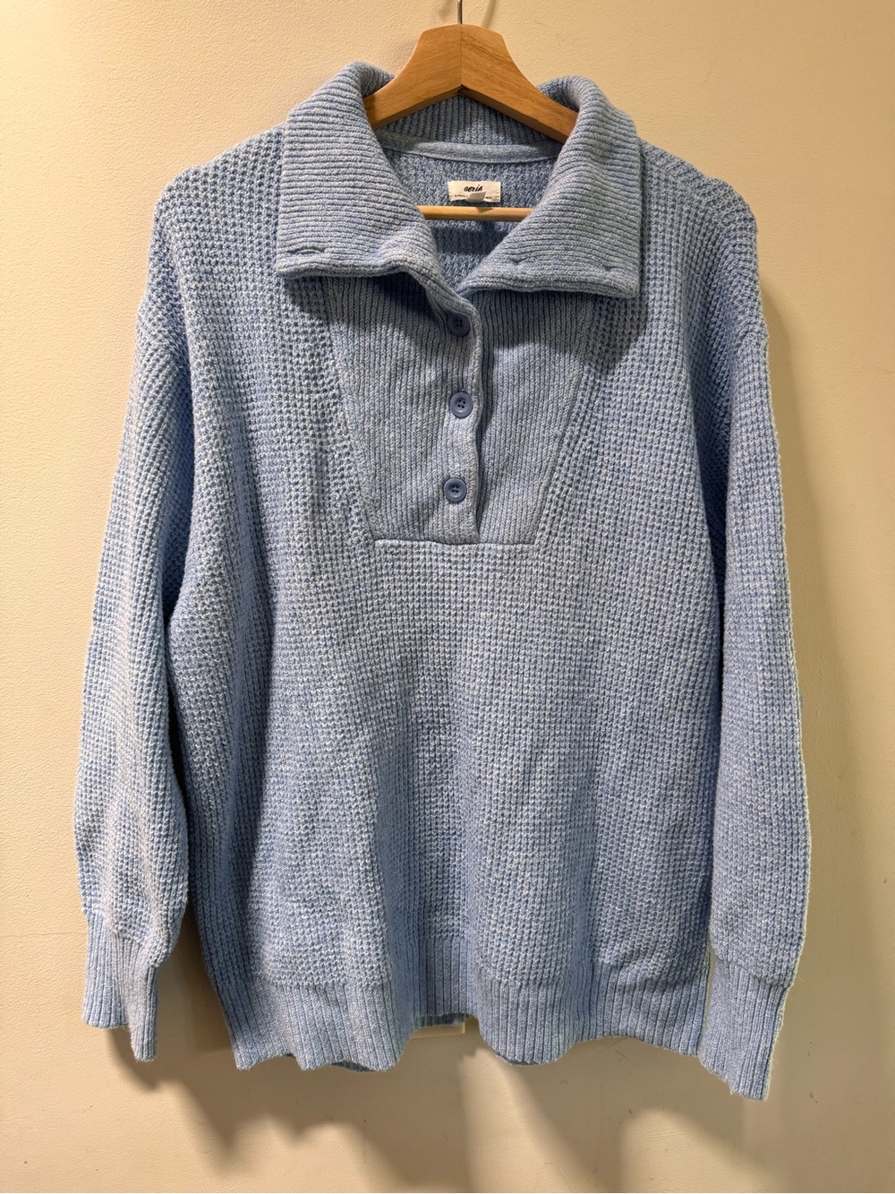 aerie Pastel Blue Button-Collar Knit Pullover